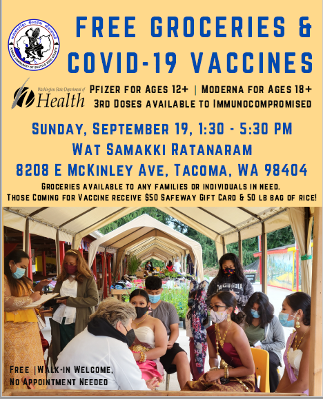 WADeptHealth's tweet image. The DOH Care-A-Van will be in Tacoma tomorrow, September 19 from 1:30 – 5:30 PM. Get vaccinated and #stopthespread of #COVID19!  

Thanks to our partner #Khmer Community of Seattle King County for the opportunity and your ongoing support to the community.