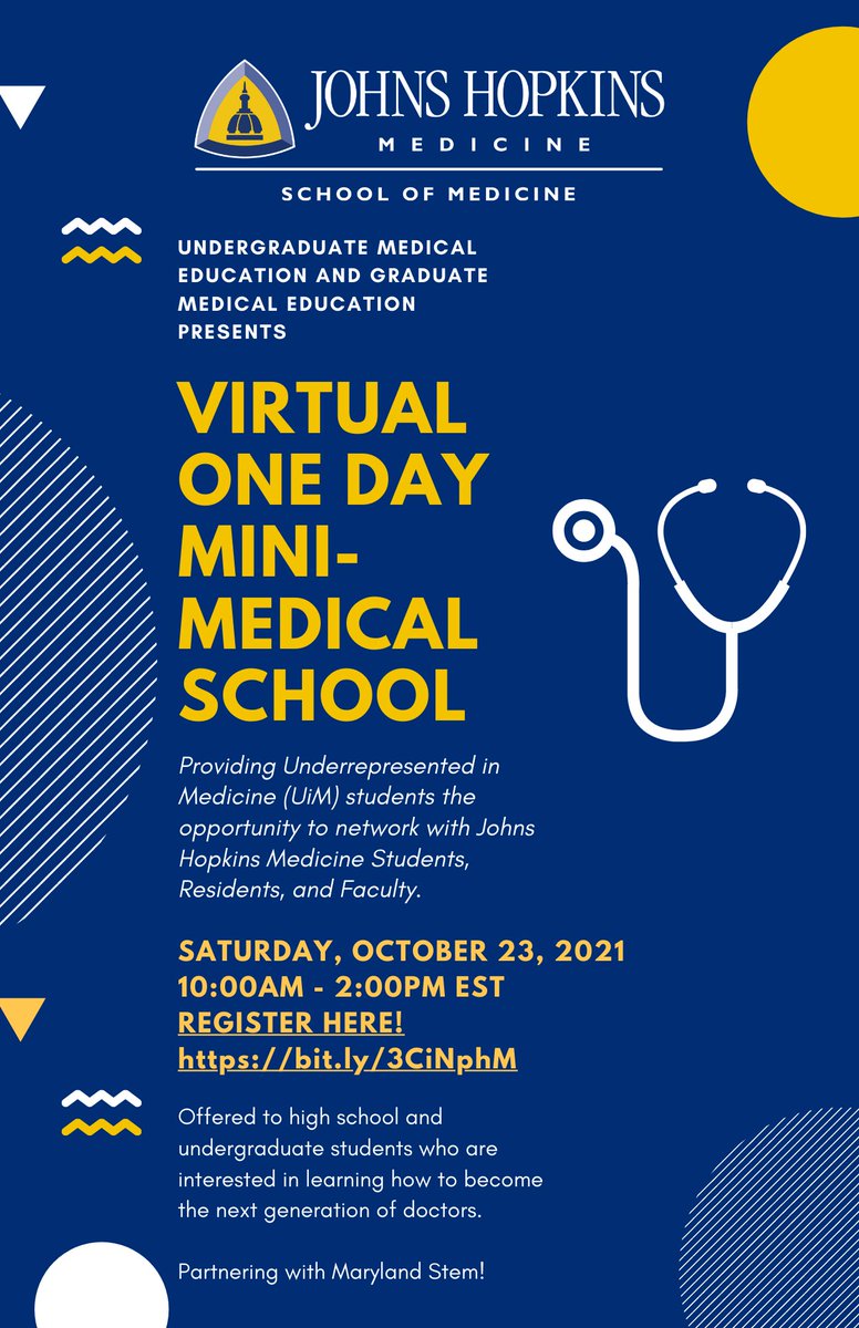 Coming through medicine, I’ve been fortunate to have people help along the way. At the @jh_hsdc, we believe it’s important to support those coming behind us. If you’re a high school student or undergrad interested in medicine, join us on Oct 23! @hscjohnshopkins @ChristleNwora