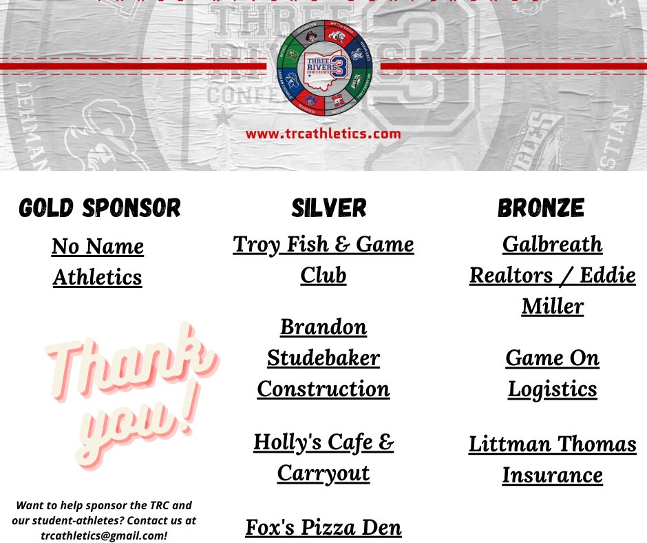 trcathletics's tweet photo. SPONSOR SPOTLIGHT: A huge THANK YOU to the sponsors of the https://t.co/NYx5f46xbz website and our student-athletes! Please support these businesses and tell them the TRC sent you! If you'd like to help sponsor the TRC contact us at trcathletics@gmail.com https://t.co/uTAUjEReUi