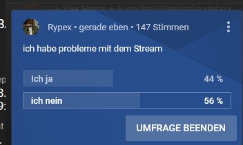 Anscheinend gibt es gerade Probleme mit den Livestreams. 44% meiner Zuschauer haben mir mitgeteilt, dass sie Fehlermeldungen erhalten. Mein Streamstatus war Grün und OBS hat keine Frames gedroppt. <a href="/TeamYouTube/">TeamYouTube</a> <a href="/YTCreatorsDE/">YouTube Creators DE</a>