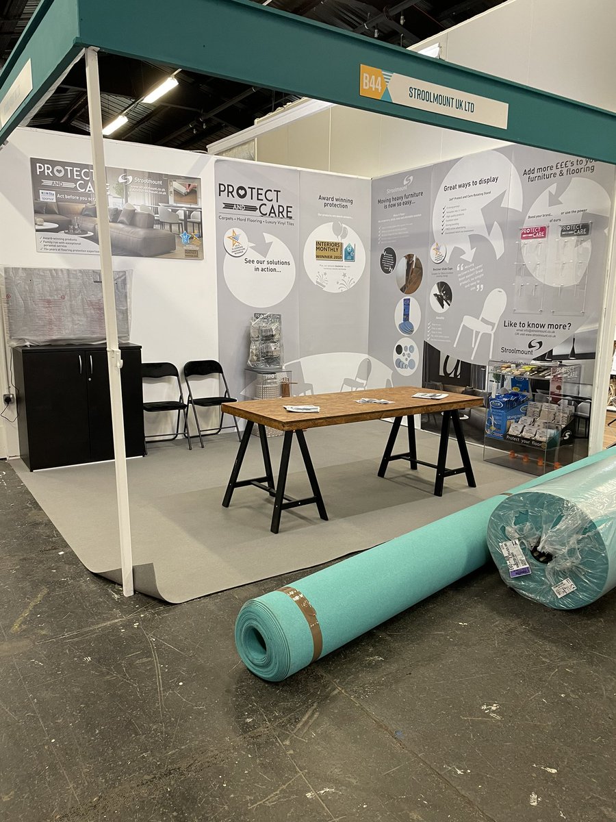 Did you know we are sponsoring FOTY ? All set up Please call & see us at @FlooringShow stand B44 for all your Furniture & flooring protection products. @fita_training Stroolmount.co.uk