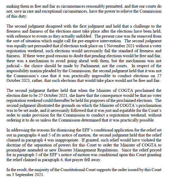 (1/1) Judgment: Reasons for the order issued by the Constitutional Court on 3 September 2021 in CCT245/21 Electoral Commission of South Africa v Minister of COGTA have been handed down,
