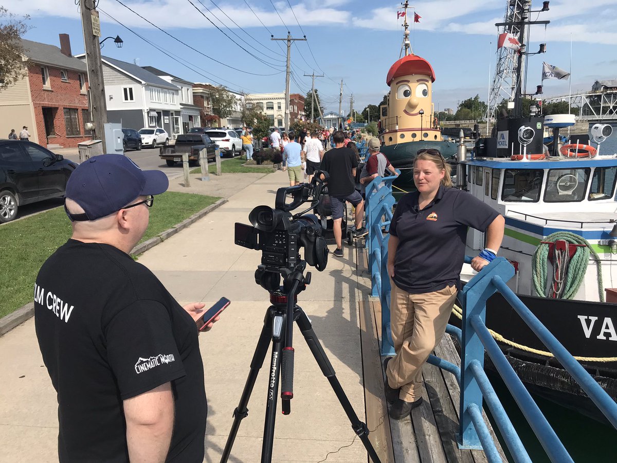 Talking with <a href="/TheodoreTugboat/">Theodore Tugboat (The RealTheodoreTugboat)</a>’s Capt. Cait Simpson on West Street in <a href="/PortColborne/">City of Port Colborne</a> Saturday morning.