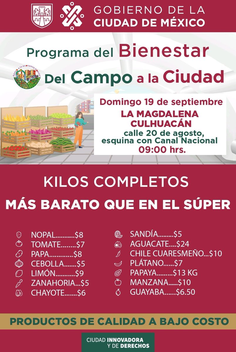 EConcejal's tweet photo. Programa “ Del campo a la ciudad”, podrás encontrar productos de calidad a bajo costo. 🍉🥑🍎
📆 Sábado 19 de Septiembre 
 🕙 9:00hrs 
#CiudadInnovadora #Coyoacán 
#ElisaTuConcejal https://t.co/DYWnRUgVM5