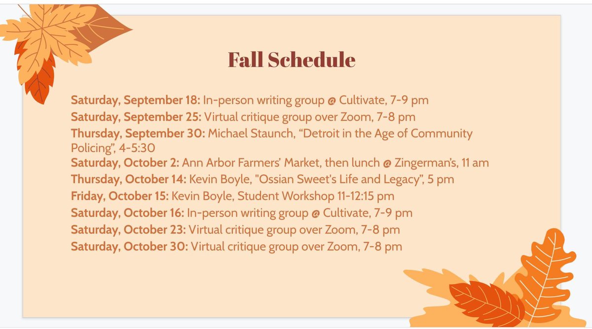 EMU_History's tweet image. The Graduate Student Writing Group is meeting tonight and this fall semester! Hope to see you at some events!