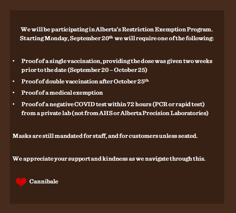 Dine in update!
.
We appreciate your support and kindness as we navigate through this.