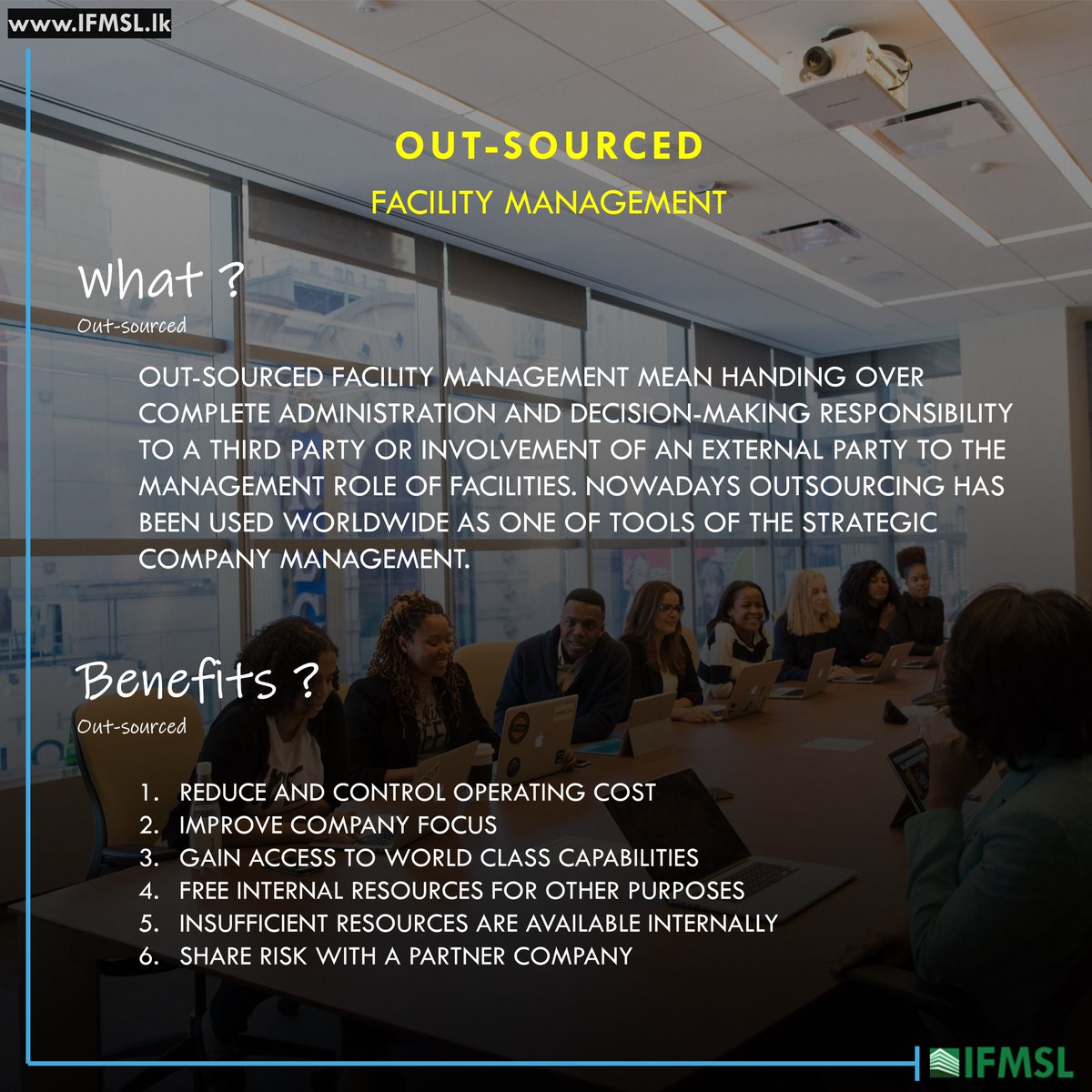 IFMSL1's tweet photo. Out-sourced Facility Management

For more information : https://t.co/C0F0LqsE8i

#IFMSL #FM https://t.co/ooGv5yV0Me