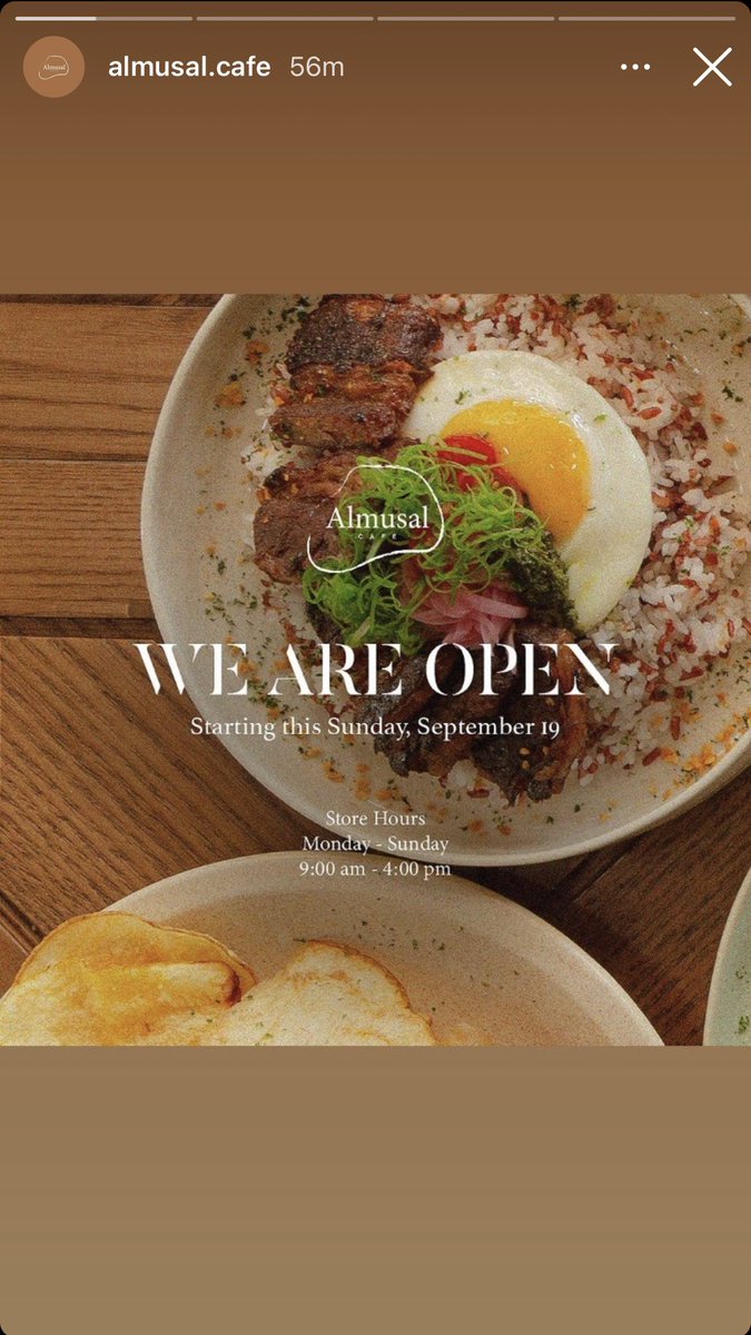 JaDineNATION's tweet photo. WE ARE OPEN starting this Sunday, September 19! 

Store hours : 
Monday - Sunday, 9AM to 4PM 

30% Al Fresco Dining
10% Indoor Dining

Book your table at 0966-523-5562. 

📽https://t.co/N7K1xJzXNX’s IGS updates

#JamesReid #AlmusalCafe https://t.co/hVQjZbSPsg
