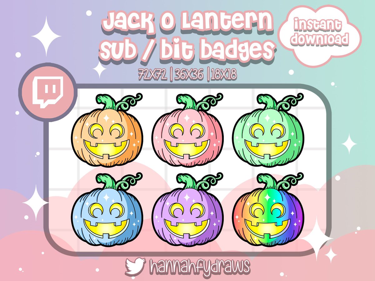 spooky season is approaching! get these jack o lantern sub badges as well as coffins, headstones, and witch hats on my etsy for only $5 :D
etsy.com/shop/hannahfyd…

#emoteartist #twitchemotes #twitchbadges #subbadges #commissionsopen #Halloween