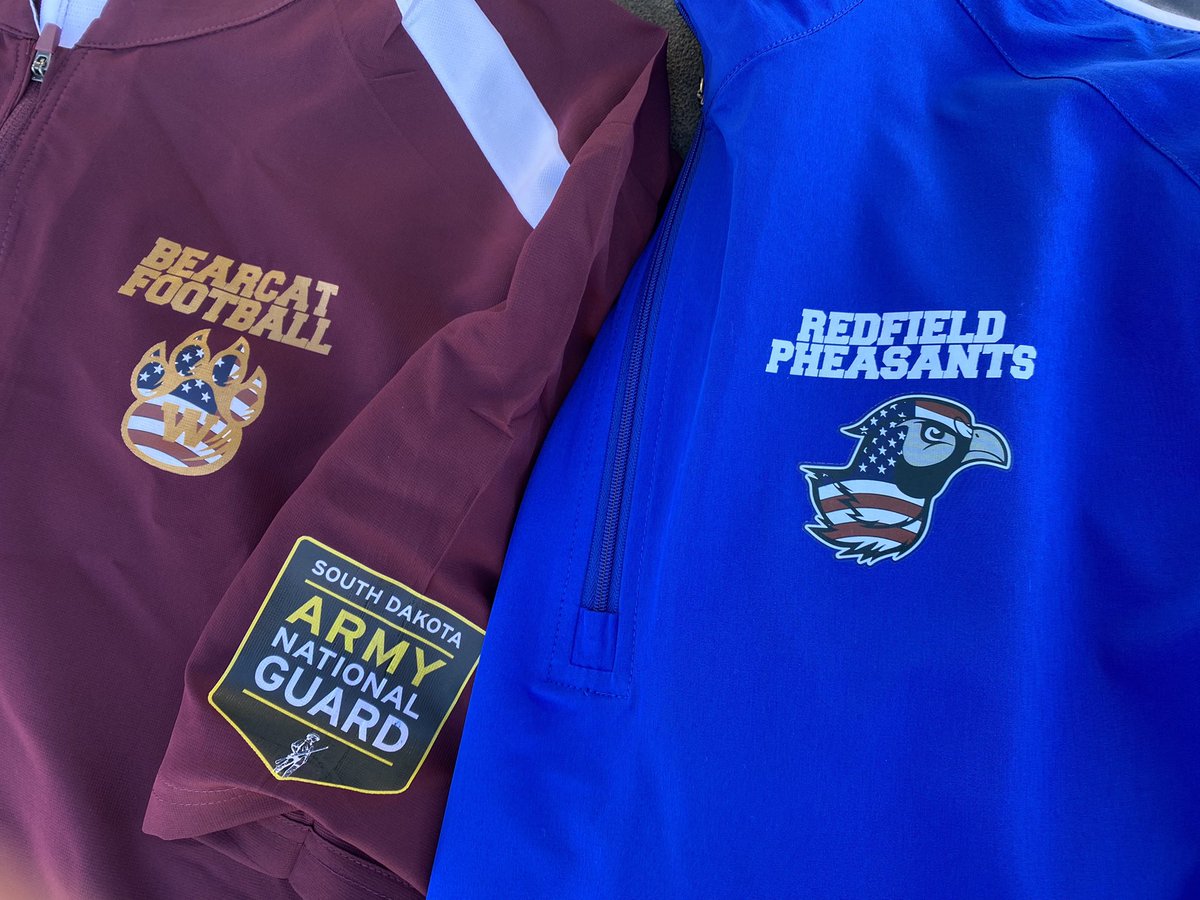 WebBearcatsFB's tweet photo. We want to say thank you to the @SDArmyNG for sponsoring the coach’s pullovers for last nights Military Appreciation game! Also, thank you to @FballRedfield for helping us celebrate those men &amp; women who have served our country! Was one heck of a game! https://t.co/owhxVL2htT