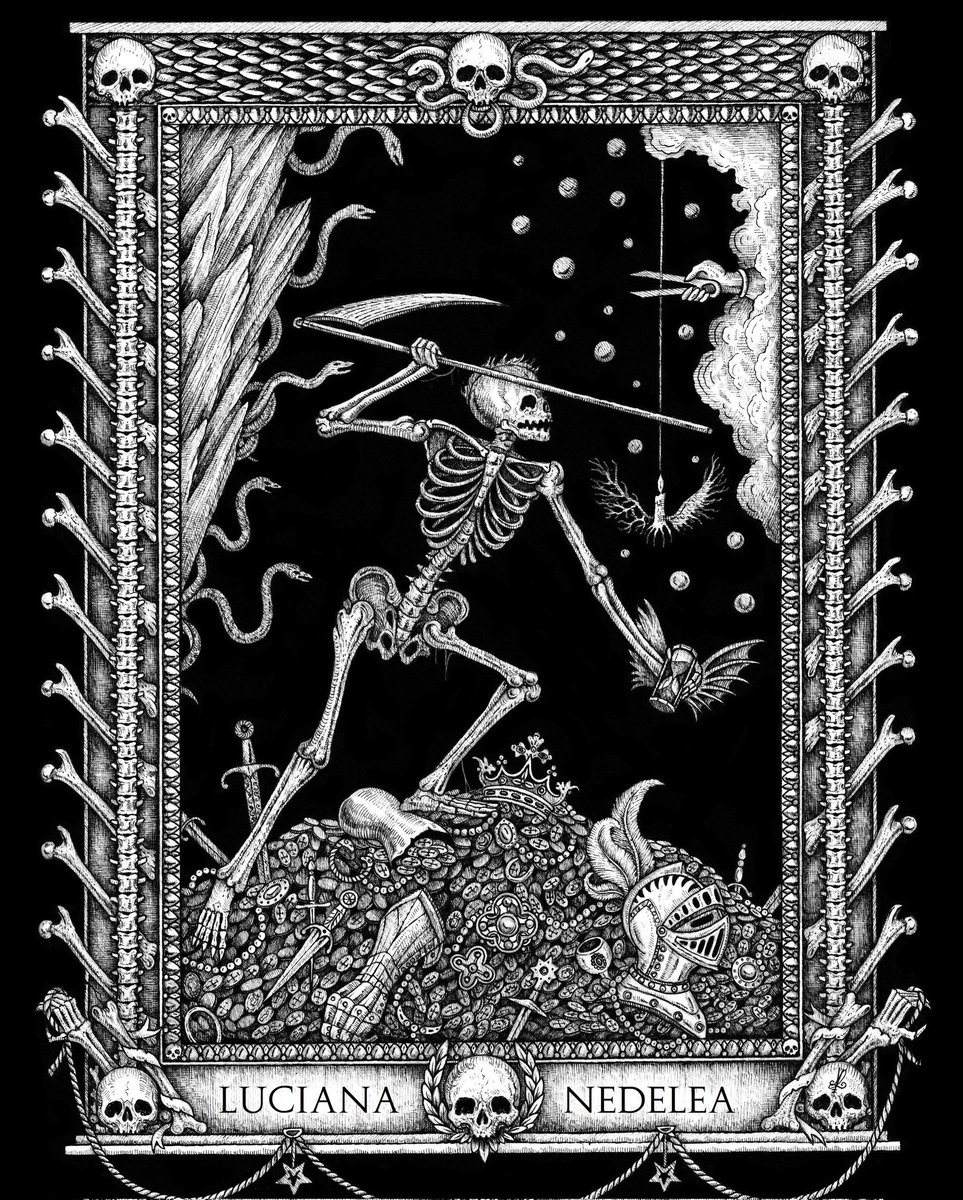 Luciana_Nedelea's tweet photo. Finished commissioned piece (hand drawn; A3 size; ink on paper; 300 g). #art #mementomori #Death #Reaper #HorrorArt #Illustrator #illustration #transylvania https://t.co/6EMKROCuOj