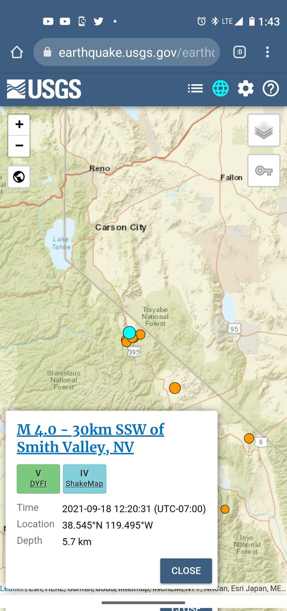 CasimiroMedia's tweet image. A M4.1(4.0) #earthquake  at the California Nevada border! 09/18/2021