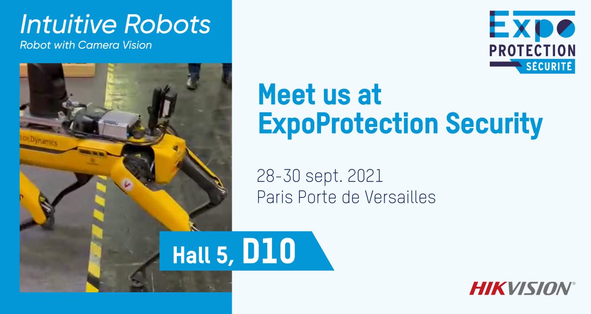 HikvisionHQ's tweet image. Join us at our booth (Hall 5, D10) at the #ExpoProtection show in Paris from September 28 – 30 and experience innovative technology partner solutions.
You can meet Intuitive Robots showing robot with camera vision.
Learn more: tpp.hikvision.com/Solution/Solut…
#RobotVision