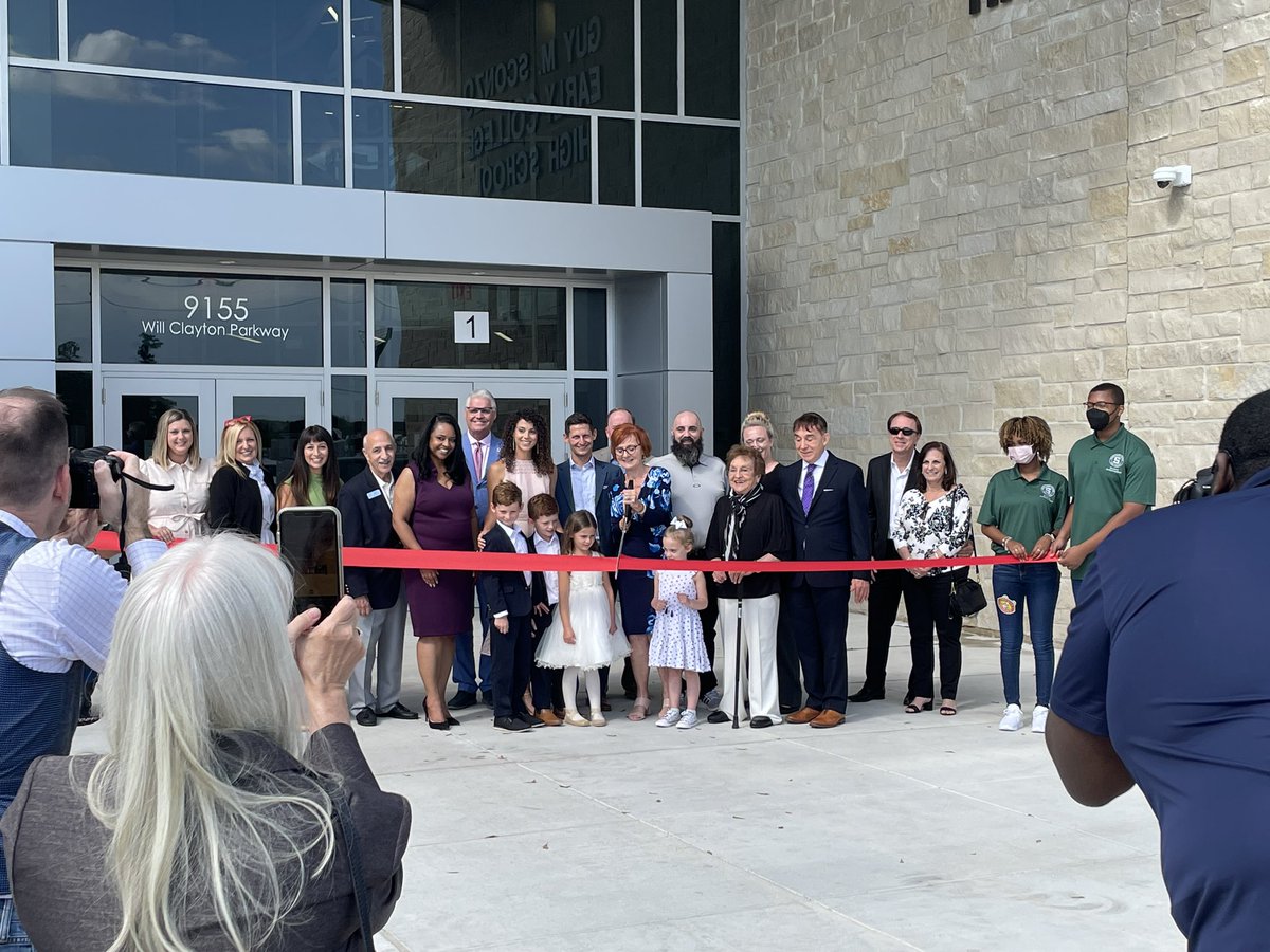 HumbleISD's tweet photo. Official ribbon cutting for Guy M. Sconzo Early College High School. It’s been a wonderful day honoring the legacy of Dr. Sconzo. #SconzoDedication https://t.co/oQtk2G6rd9