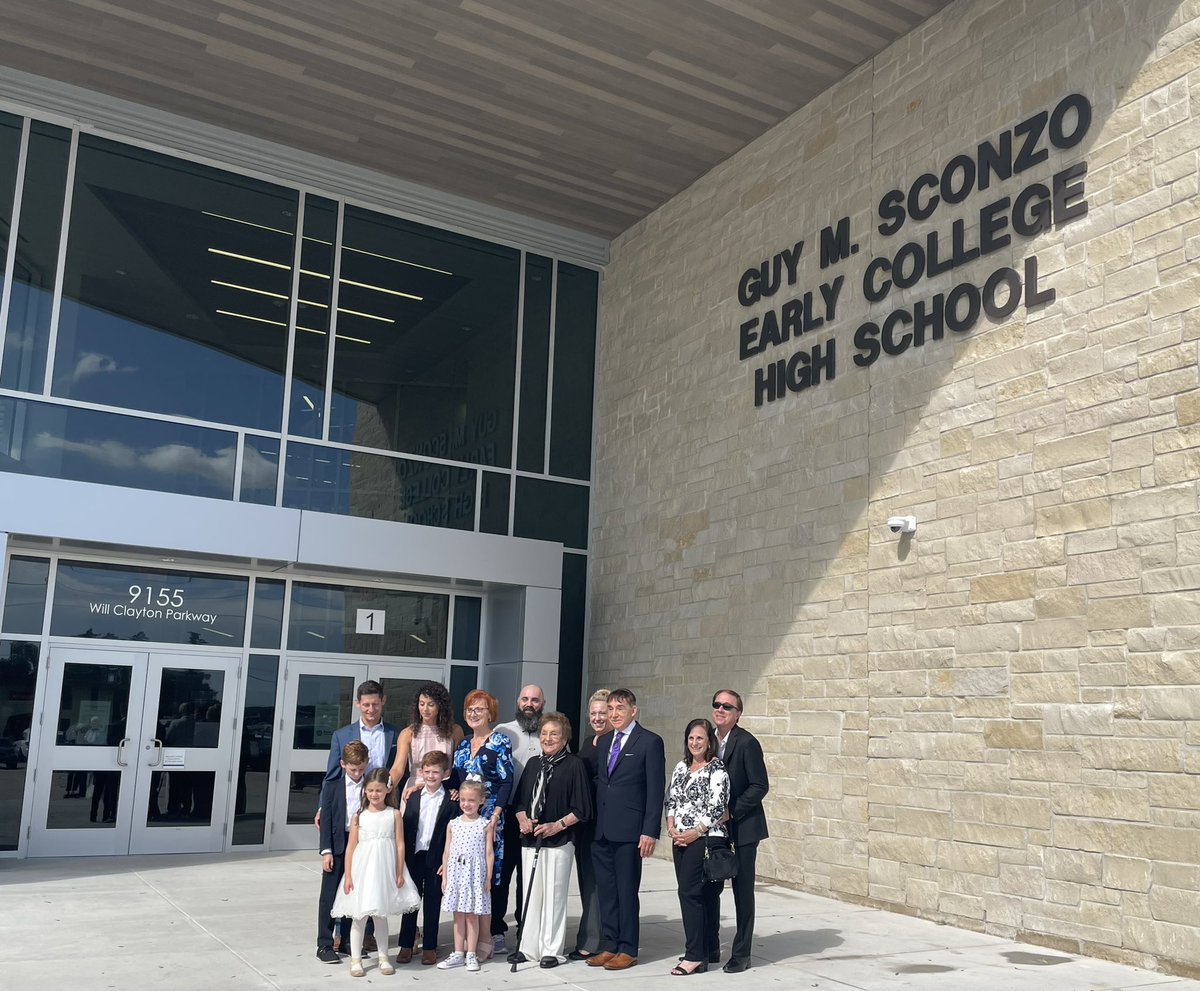 HumbleISD's tweet photo. Official ribbon cutting for Guy M. Sconzo Early College High School. It’s been a wonderful day honoring the legacy of Dr. Sconzo. #SconzoDedication https://t.co/oQtk2G6rd9