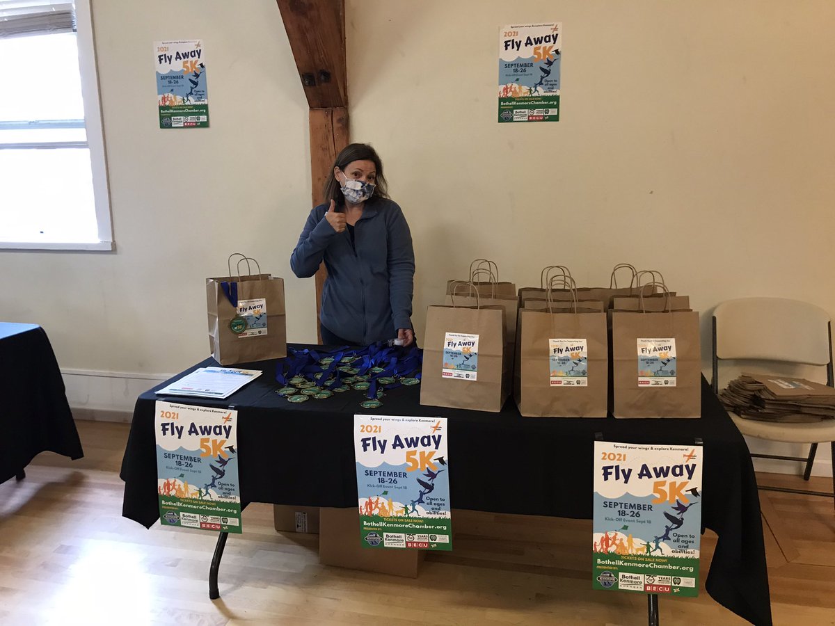 FlyAway5K's tweet photo. Thanks to all who came to our Kick-Off Event &amp; to our sponsors for making it possible. If you couldn’t make it- you can pick up your swag bag (unless you requested shipping when you registered) at Kenmore Pediatric Dentistry. Pls call them at 425-483-3162 for a pick-up time. https://t.co/ggShktmov1