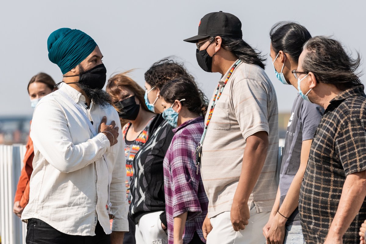 theJagmeetSingh's tweet photo. I'm honoured to have been invited today to the Regina industrial Indian Residential school cemetery to pay my respects.

The Indigenous children laid to rest here – and across the country – were cruelly and unjustly denied a future.

We must seek real justice for these children. https://t.co/u4xqGyPKFK