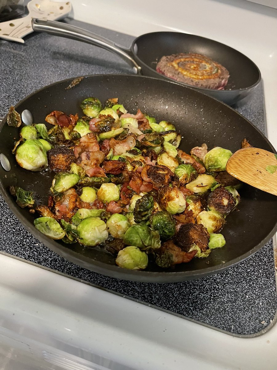TrimpeChristine's tweet image. #5DayChallenge done. Zero intention to be 100% carnivore, but it was fun to guide ladies to crush their sugar cravings. So I had some Brussels Sprouts this evening. As I was trimming them, dog laid in hallway. Got out the bacon &amp;amp; he got up right away as I opened it. #dogsknow