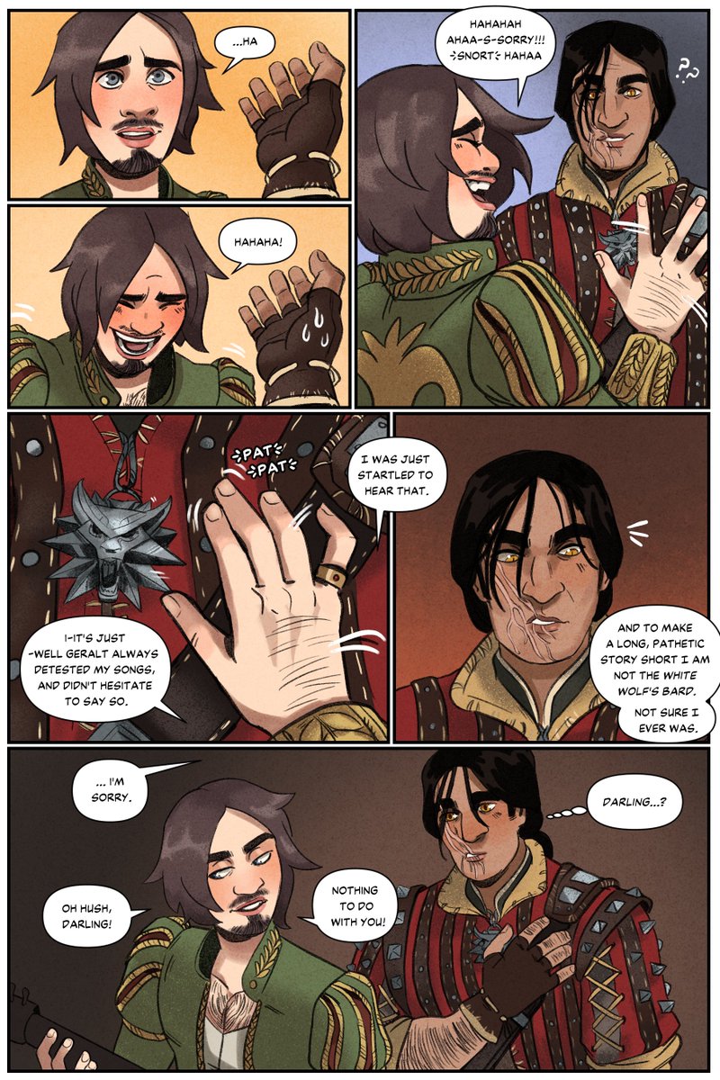 someone call a healer jaskier has shot eskel through the heart with minor physical contact and affectionate terms of endearment