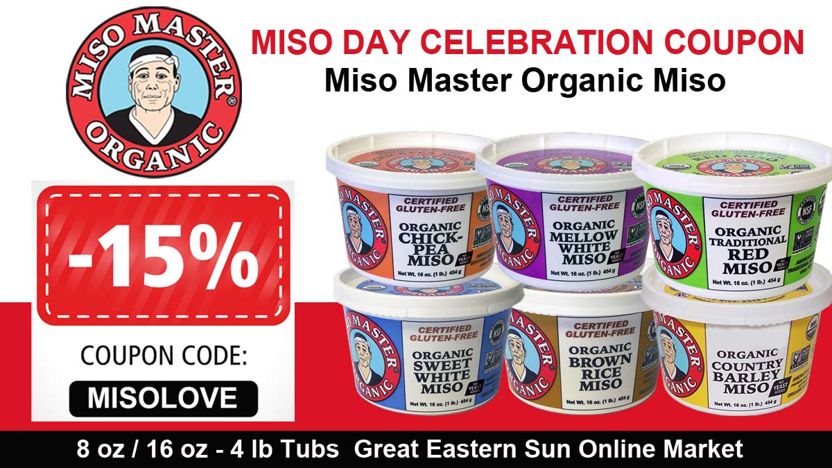 Celebrating the first annual worldwide Miso Day Celebration with 15% OFF online orders of our American made, #organic Miso Master Miso - 8 oz / 16 oz / 4 lbs on Great Eastern Sun's Market TODAY only! Make something MISOlicious. Code: MISOLOVE  bit.ly/3wZkFZP