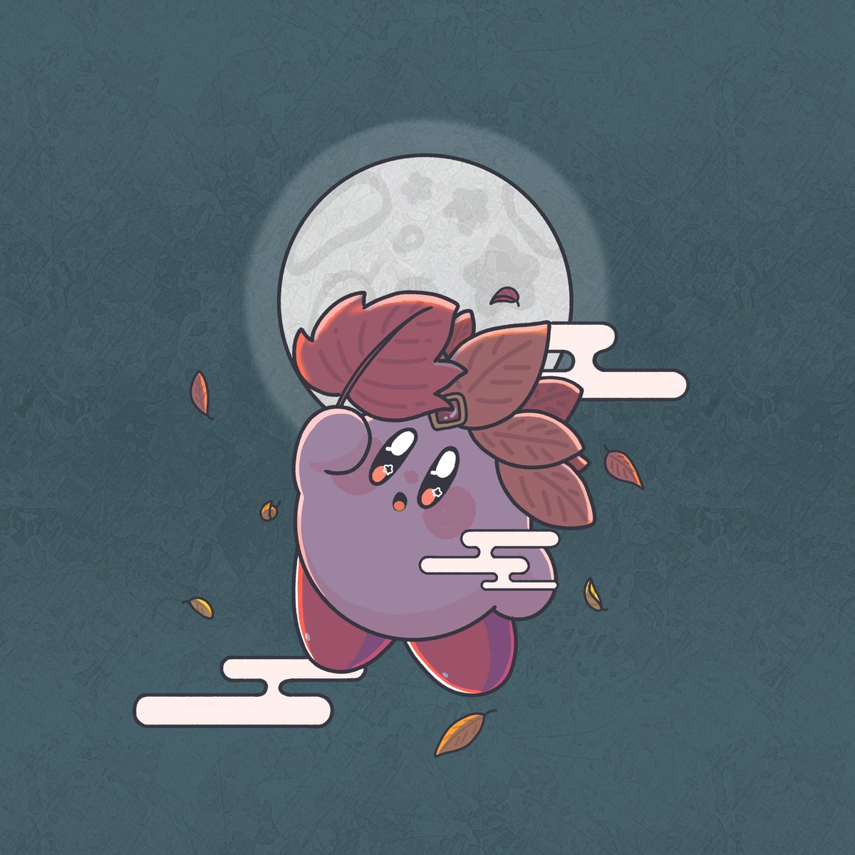 kirby leaf moon no humans egasumi holding leaf blush stickers open mouth  illustration images