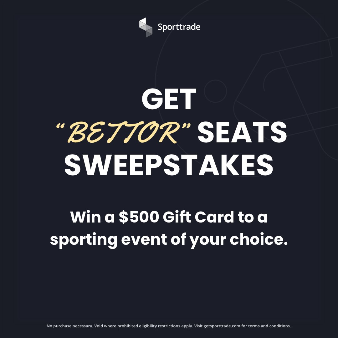 sporttrade_app's tweet photo. 👉 $𝟝𝟘𝟘 𝕋𝕚𝕔𝕜𝕖𝕥 𝔾𝕚𝕗𝕥𝕔𝕒𝕣𝕕 👈

It's Week 2 of the Get "Bettor" Seats sweepstakes! 🎟 We're giving out a $500 Gift Card to buy tickets to the sporting event of your choice 🏟

Entering is easy:
1️⃣ Follow us
2️⃣ Quote tweet with #TradeUp

T&amp;Cs: https://t.co/GRjeIrHG01 https://t.co/JvG4nxnDOP
