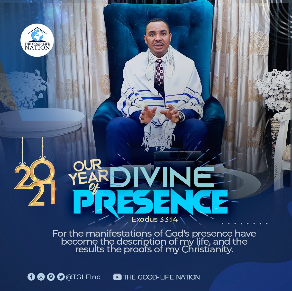 2021 is our year of DIVINE PRESENCE (Exodus 33v14). For the manifestations of God's presence have become the description of my life, and the results the proofs of my Christianity. -RPN

#RPN 

#APeopleAreComing

youtube.com/c/THEGOOD-LIFE…

facebook.com/TGLFInc/