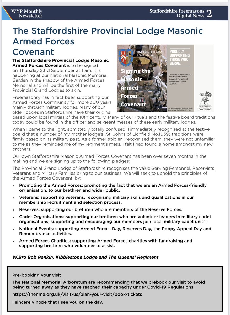 kibblestone9504's tweet image. An the Provincial Grand Lodge of Staffordshire are signing their Covenant this coming week. #armedforcescovenant #forcesfriendly