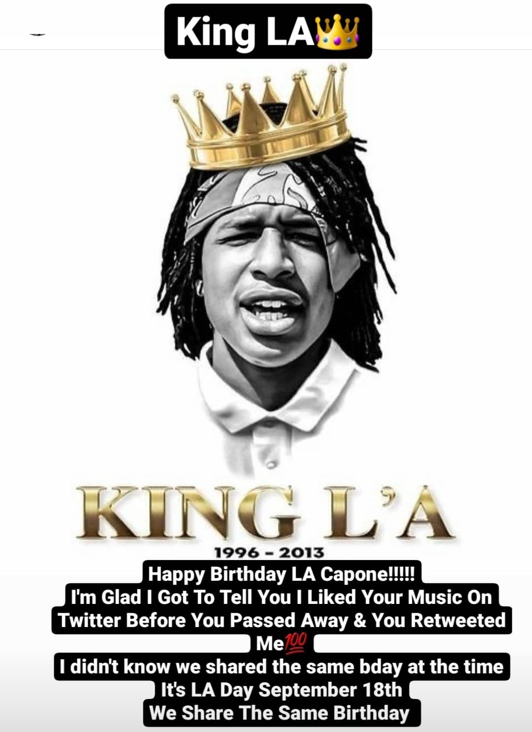 BuzzWorldCeo on Twitter Happy Birthday To LA Capone  Im So Happy To  Share My Birthday With A Legend September 18th lacapone  laday laworld httpstcoFtpgJC6U2p  Twitter