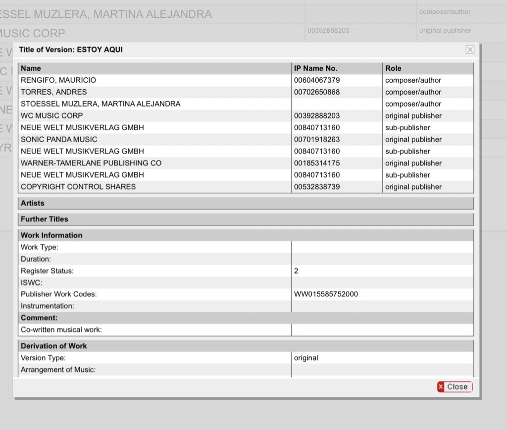 A song titled „Estoy Aqui“ has been registered on „GEMA“, crediting TINI as one of the composers