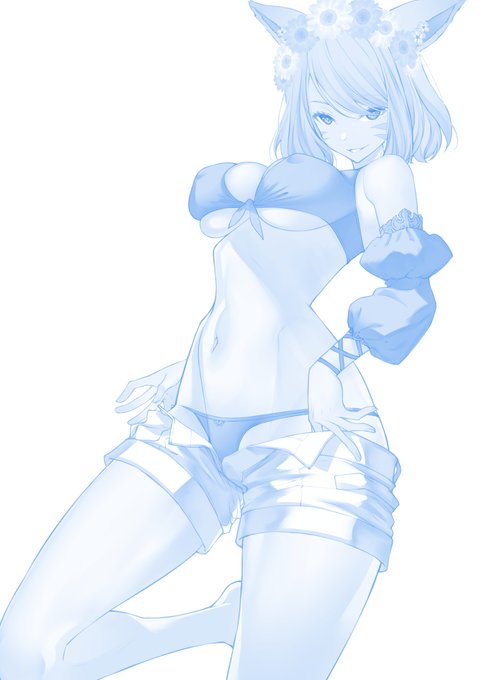 ショーパンが可愛いミコッテさん 本日の進捗 キャラ着色～陰影 #FF14 #skebご依頼 