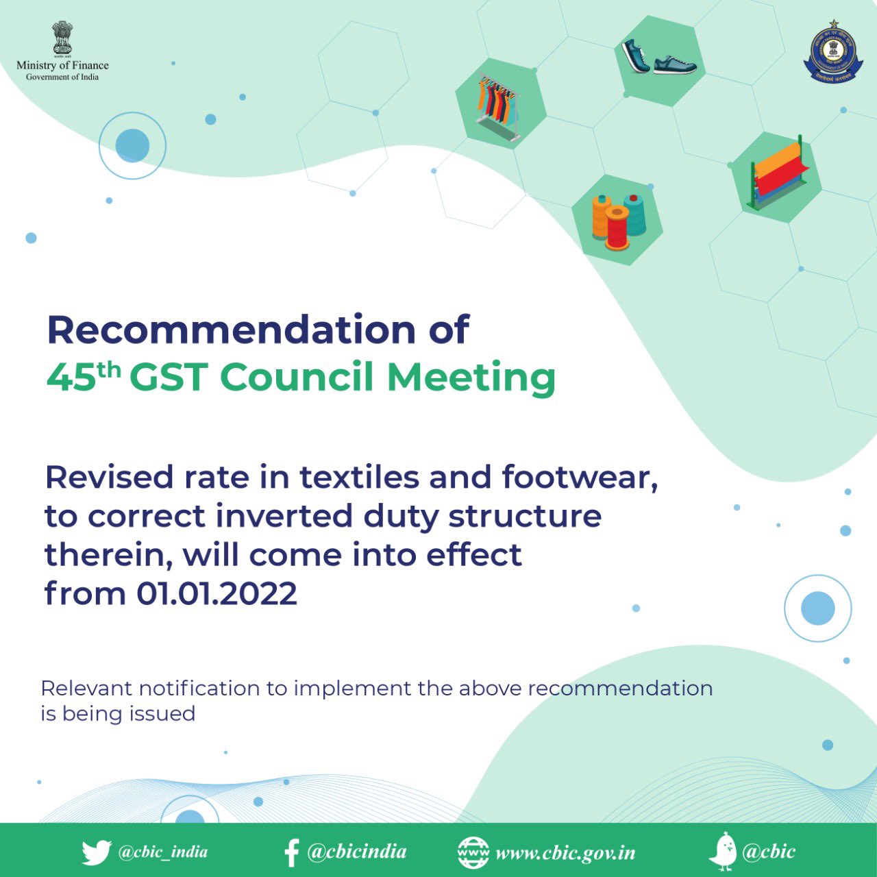 CBIC on Twitter of 45th GST Council Meeting. Revised
