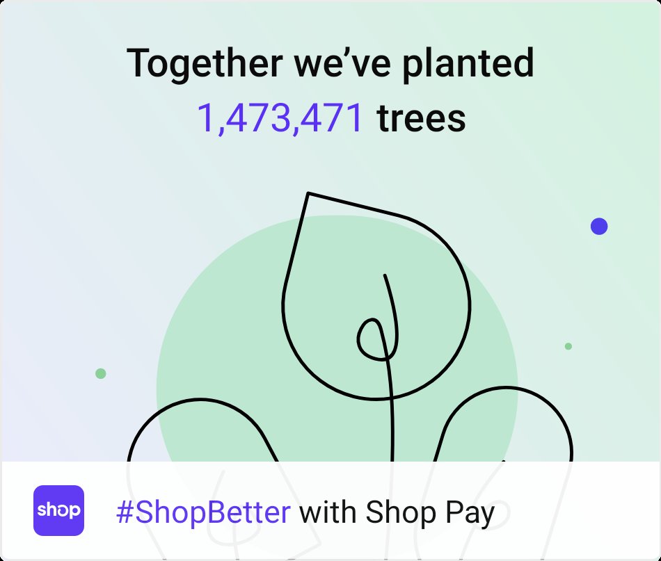 Kay515's tweet image. Don’t just shop online! Choose @Shop Pay and help our community plant trees. #ShopBetter
shop.app/carbonoffsetti…