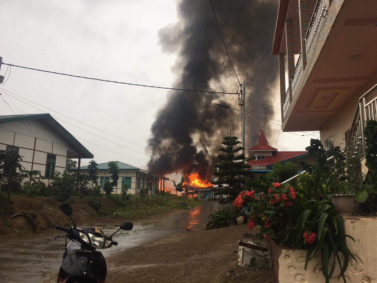 CLASHES IN CHIN STATE
(1/3) At least 18 homes and a government building were burnt down in Chin State’s Thantlang Township by the military's heavy artillery fire on Saturday afternoon during a three-hour long clash with anti-junta Chinland Defence Force. Photos: The Chinland Post