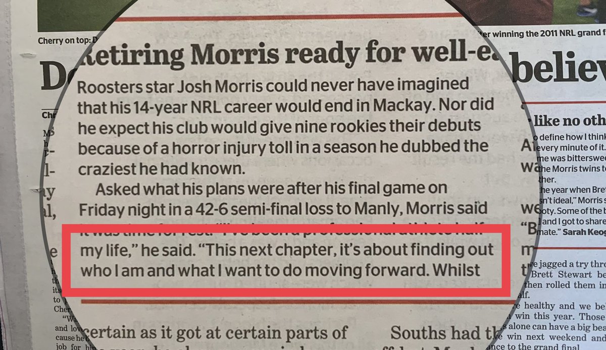 A shout out to Josh Morris, recently retired <a href="/sydneyroosters/">Sydney Roosters 🐓</a> legend &amp; brother of legend <a href="/bmozzle/">Brett Morris</a>. You need to come to <a href="/StLukesMP/">St Lukes Marsden Park</a> &amp; learn from our #LifeDesign students who work each day to answer 3 questions ‘Whom am I?’, ‘What can I do?’ &amp; ‘What problems do I want to solve?’