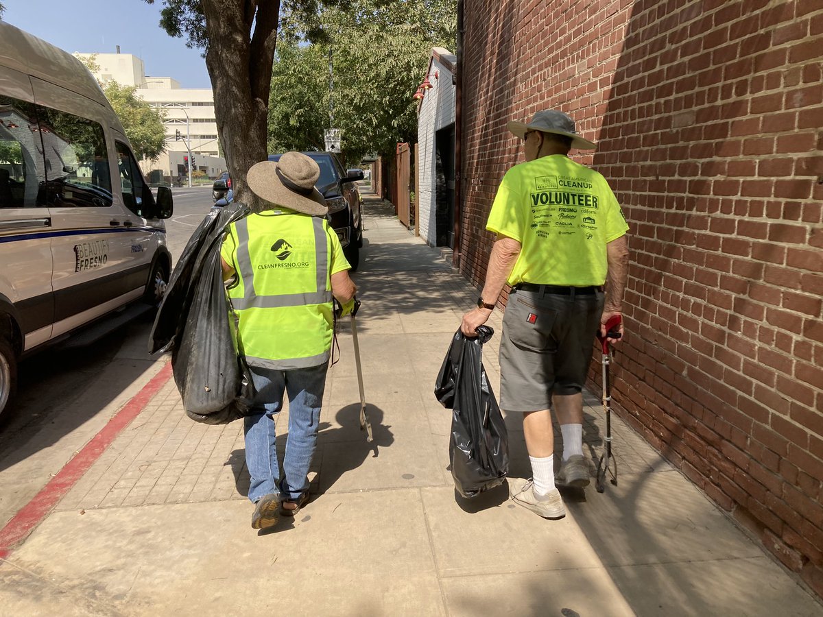 91 volunteers in downtown Fresno participated in #WorldCleanupDay today. Together they removed 90 bags of trash from the area around the train station and Shep’s Club. Over 50 million people in 180 countries are doing their part to clean our planet and Fresnans did their part