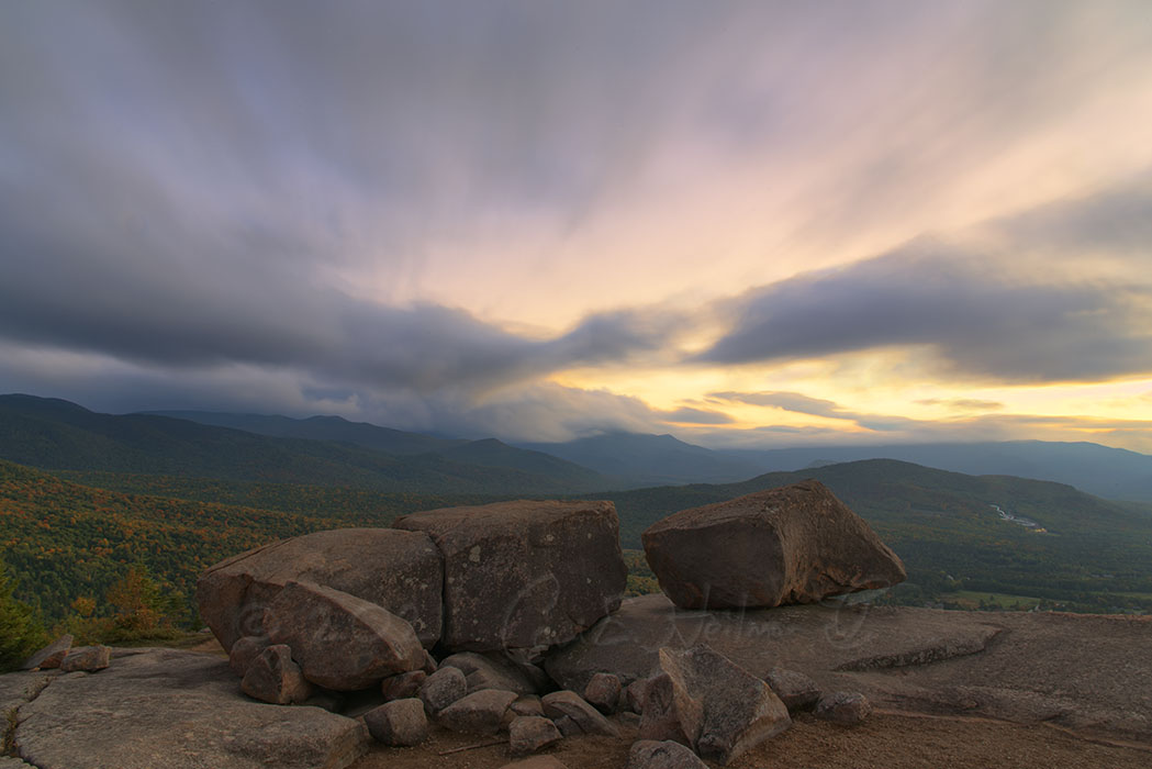 Sunset light last evening from the Balanced Rocks on Pitchoff. Looking toward Algonquin (in clouds) and Mount Van Hoevenberg carlheilman.com