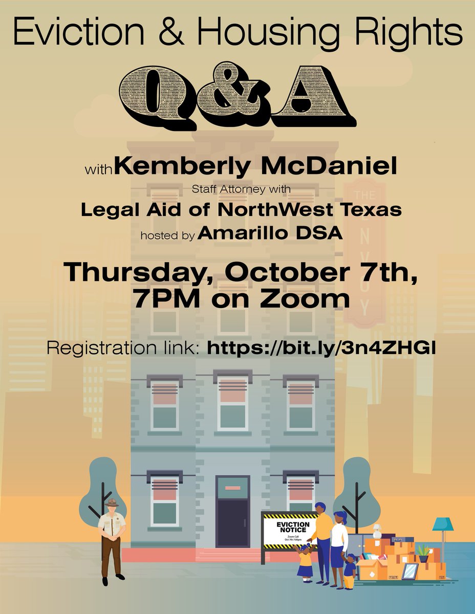 Greetings comrades. Join us for our Eviction & Housing Rights Q&A on Thursday, October the 7th. It will be held on Zoom and you can register at bit.ly/3n4ZHGl