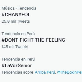 ohdaeflower's tweet photo. las mejores tendencias en Perú , claro que si ❤️🎵
#DONT_FIGHT_THE_FEELING #TheBoxinPeru
@weareoneEXO https://t.co/DkpMLcQABd