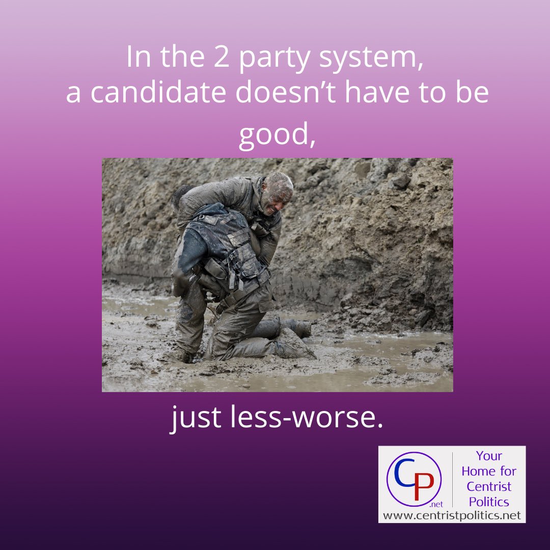 With only 2 parties, candidates spend little time persuading us they are good and most of their time persuading us their opponent is terrible centristpolitics.net/post/in-the-tw…