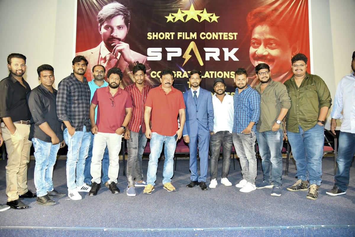 Me and ⁦@SparkSagar1⁩ with the winners of the Spark short film contest at an event of giving them their prize monies Sparkott.in