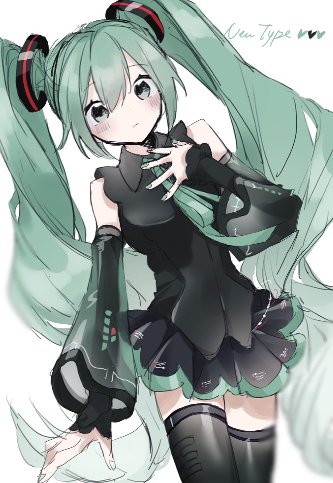hatsune miku 1girl solo see-through sleeves thighhighs skirt long hair twintails  illustration images
