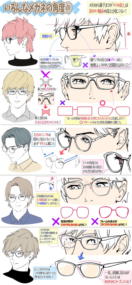 Twitter 上的 吉村拓也 イラスト講座 メガネ男子 を描きたいときの図解 T Co Ifwdydfjke Twitter