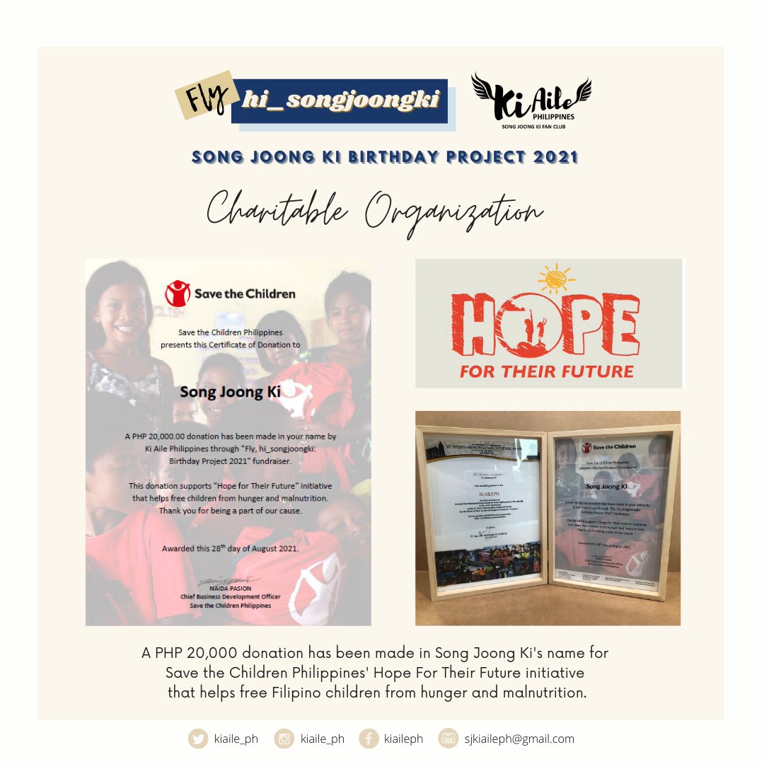 kiaile_ph's tweet photo. (8) To complete our gifts, a donation of PHP 20,000 has been made in Song Joong Ki's name for @SaveChildrenPH #HOPEfortheirFuture initiative that helps free Filipino children from hunger and malnutrition.
#SongJoongKi #송중기 #宋仲基
#HappyJoongKiDay #KiAilePH https://t.co/Dv58NzcZIn