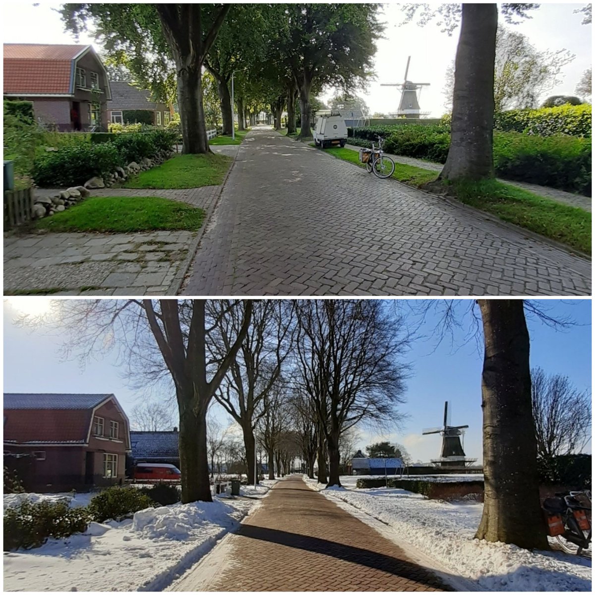 DPostbode's tweet photo. @JttMadelief Ja dat lijkt wel zo. Al zag het er nog wel anders uit toen. Gisteren en februari. #Brinkstraat #Diever #devlijt #molen https://t.co/g49j3PS86y