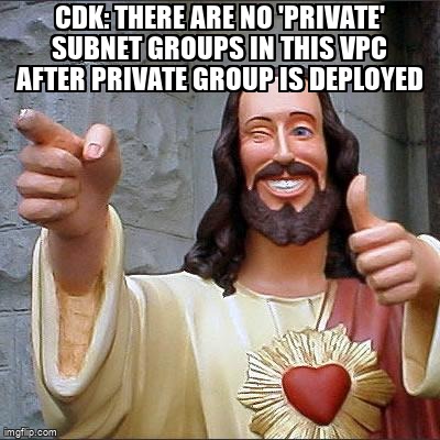overflow_meme's tweet image. CDK: There are no &apos;Private&apos; subnet groups in this VPC after private group is deployed stackoverflow.com/questions/6923… #java #amazonvpc #awscdk