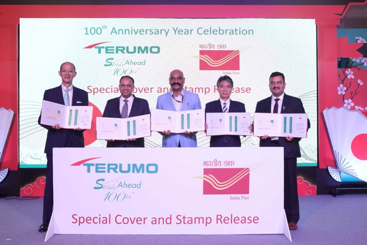 As a fitting tribute to Terumo's 100 years of contributing to society through healthcare, Terumo India in association with <a href="/IndiaPostOffice/">India Post</a> has released Corporate My Stamp and Special Cover.
<a href="/shishir_a/">Shishir Agarwal</a> <a href="/vrbansal/">Virender Bansal</a> <a href="/drag_dragon/">Dr Amit Garg</a> 
#StrideAhead #CentenaryAnniversary