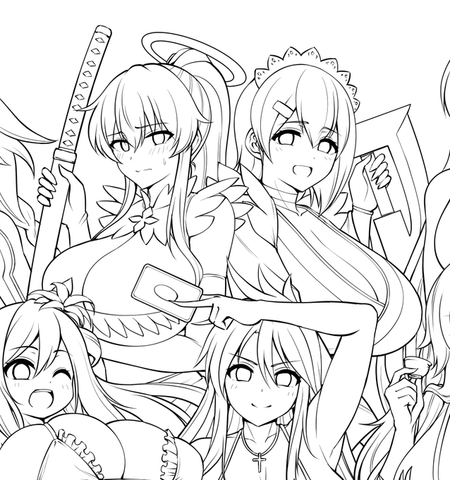 本日2人目、3人目。神裂火織&いろは。
最初は普通の神裂さん描いてたんだけど、コメントで「メイド衣装でいろはとお揃いになりますね」と教えられて「それだー!」と急遽変更。良いシナジー生まれたと思います。 