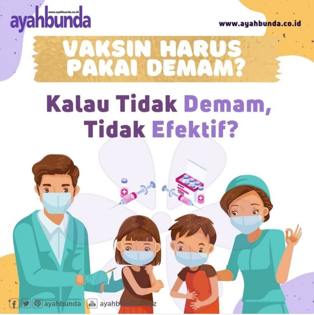 Dari yg dijelaskan Dr. dr. Zakiudin Munasir, Sp.A(K), pakar Alergi Imunologi anak, Respon imun tiap org  berpengaruh thd berat/ringan gejala stlh divaksin. Jadi, jgn  jadikan demam sbg tolak ukur vaksin (apapun) efektif atau tidak. 
#infoAyahbunda 
#infoVaksin