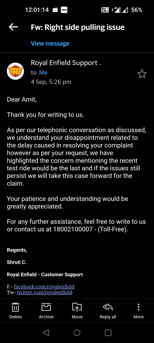 emperor_amit's tweet photo. @sidlal sir after repeated follow-ups the right side pulling issue of my bike is not resolved, and i already given multiple test rides, now i want the chassis to changed on priority basis. https://t.co/c1iPXhBvti